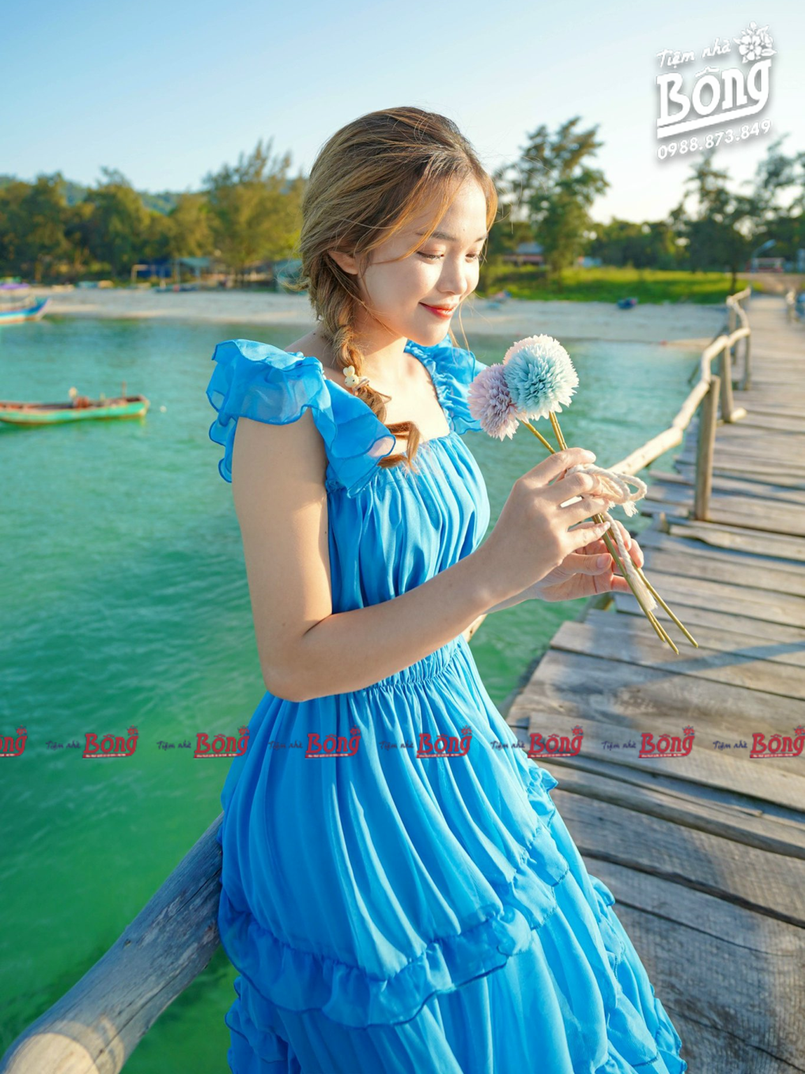 Đầm ren ôm body tay con màu xanh biển cực xinh - Hàng đẹp với giá tốt nhất