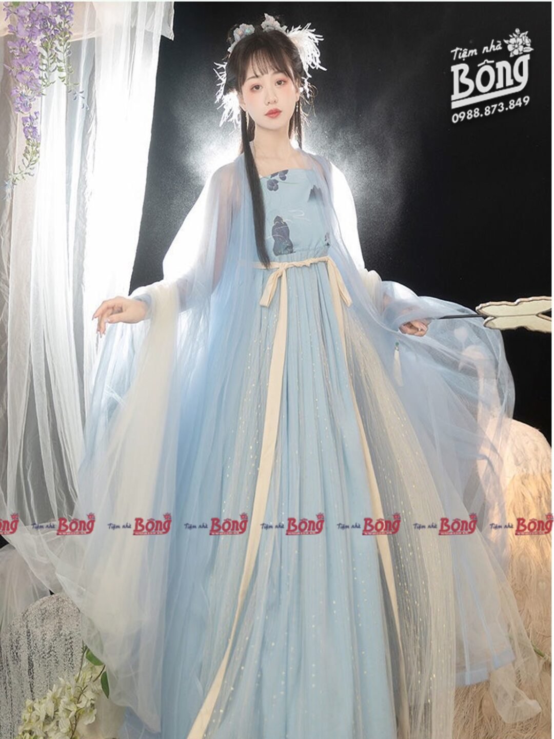 CHán Phục Tay Phồng Xanh Ngọc