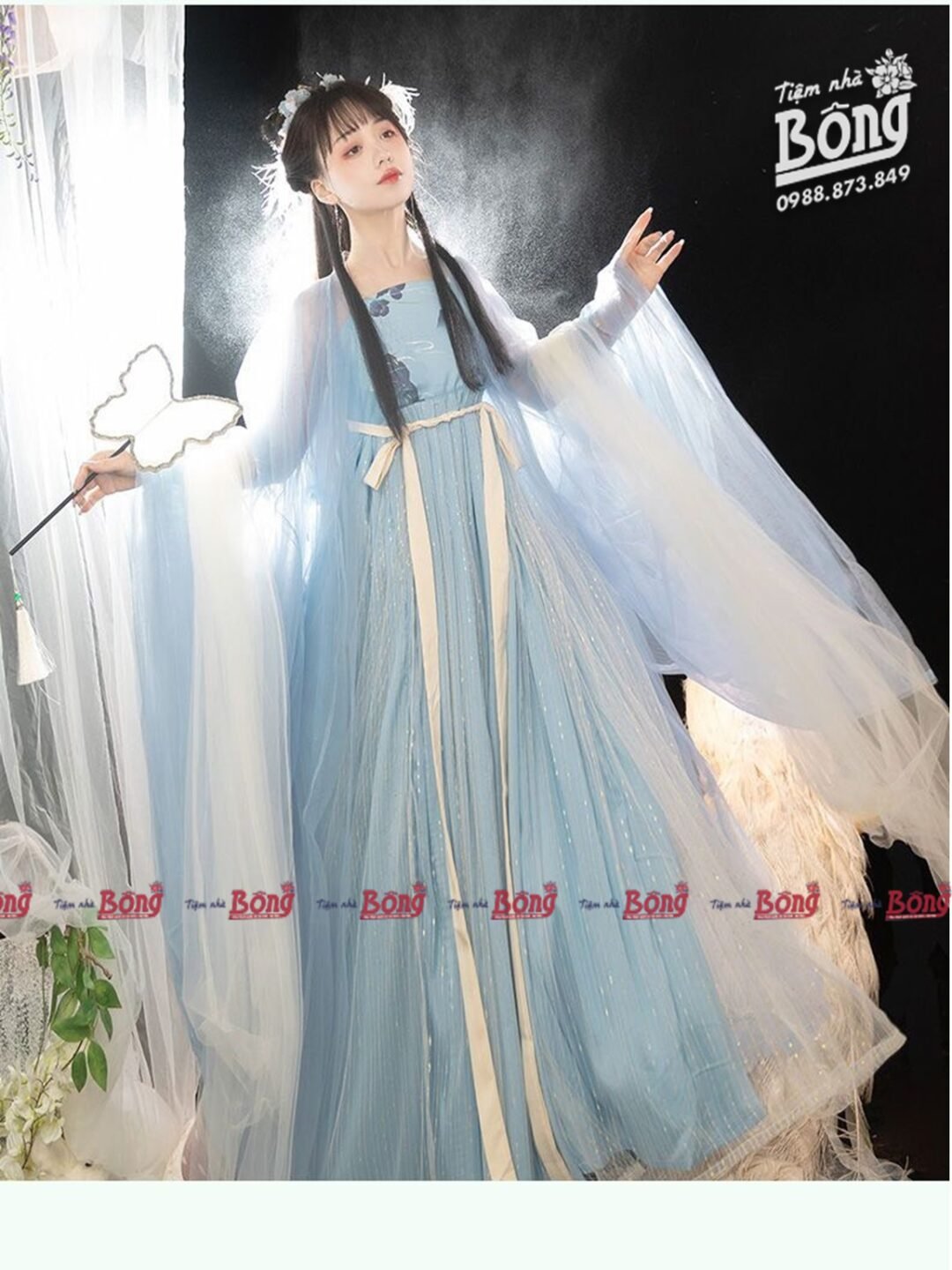 Váy Hán Phục Tay Phồng Xanh Ngọc 01