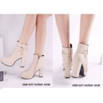 Giày Boots Dây Kéo Đế Răng Cưa Kem