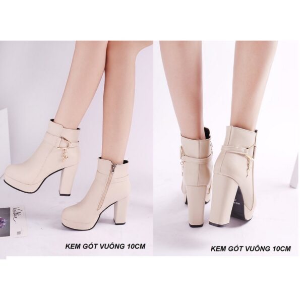 Giày Boots Dây Kéo Đế Răng Cưa Kem 01