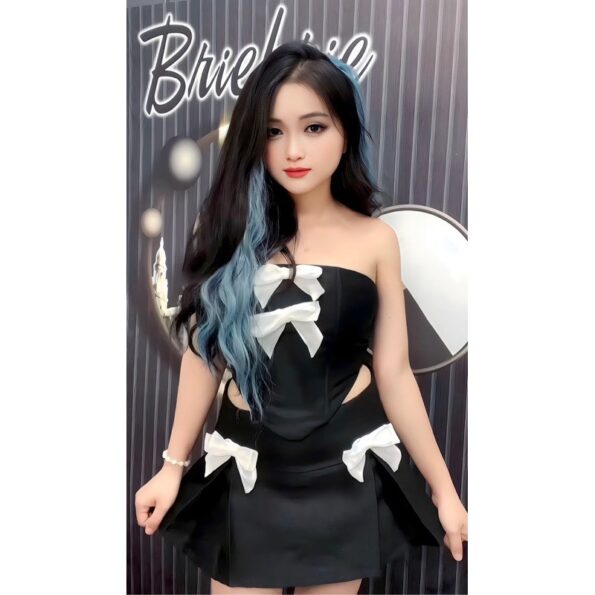 Set Váy Ngắn Cúp Ngực Corset Nơ Đen (Có Bigsize) 02