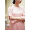Áo Dài Cổ Tròn Hoa Chìm Hồng 02