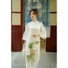 Áo Dài Tơ Đính Hoa Sen Nổi Vàng 02