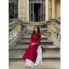 Áo Dài Thêu Hoa Tay Cổ Đỏ 03