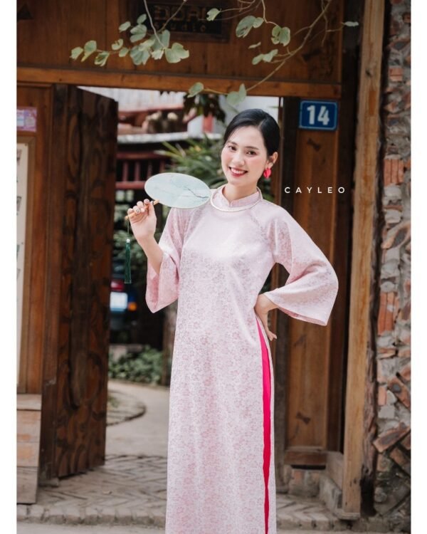 Cho Thuê Áo Dài Cổ Trụ CayLeo Hoa Hồng