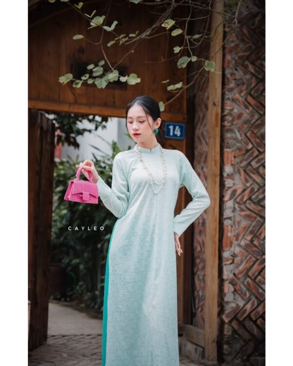 Cho Thuê Áo Dài Cổ Trụ CayLeo Hoa Xanh