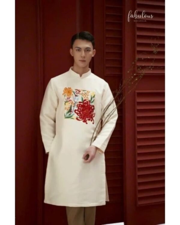 Cho Thuê Áo Dài Cách Tân Nam Bỉ Ngạn Kem