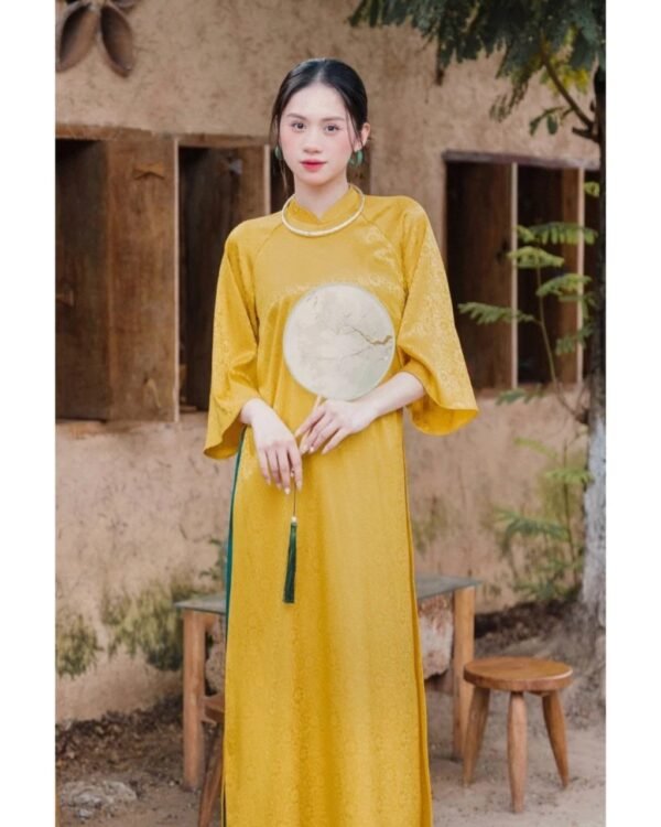 Cho Thuê Áo Dài Cổ Trụ CayLeo Hoa Vàng