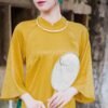 Áo Dài Cổ Trụ CayLeo Hoa Vàng 04