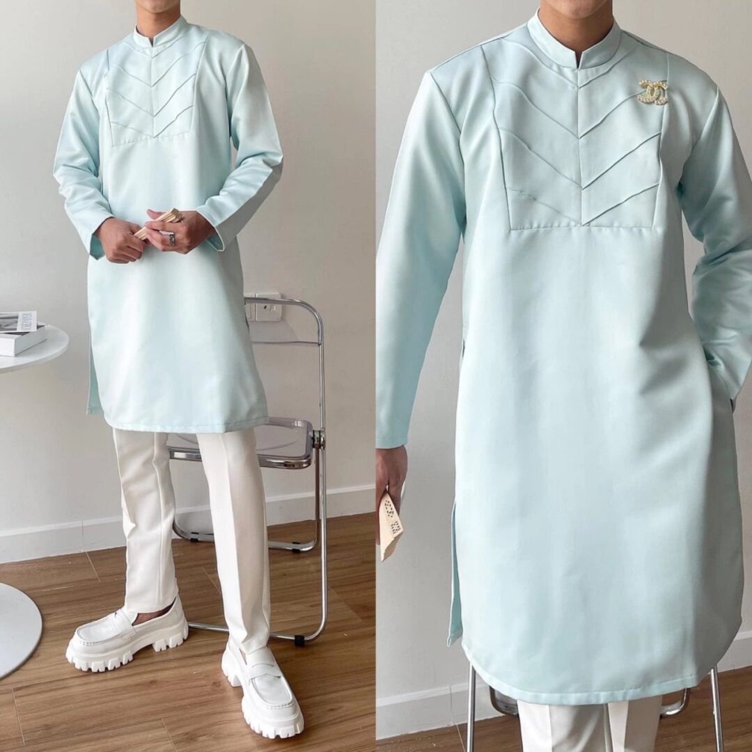 Áo Dài Cách Tân Nam Họa Tiết Xanh Ngọc
