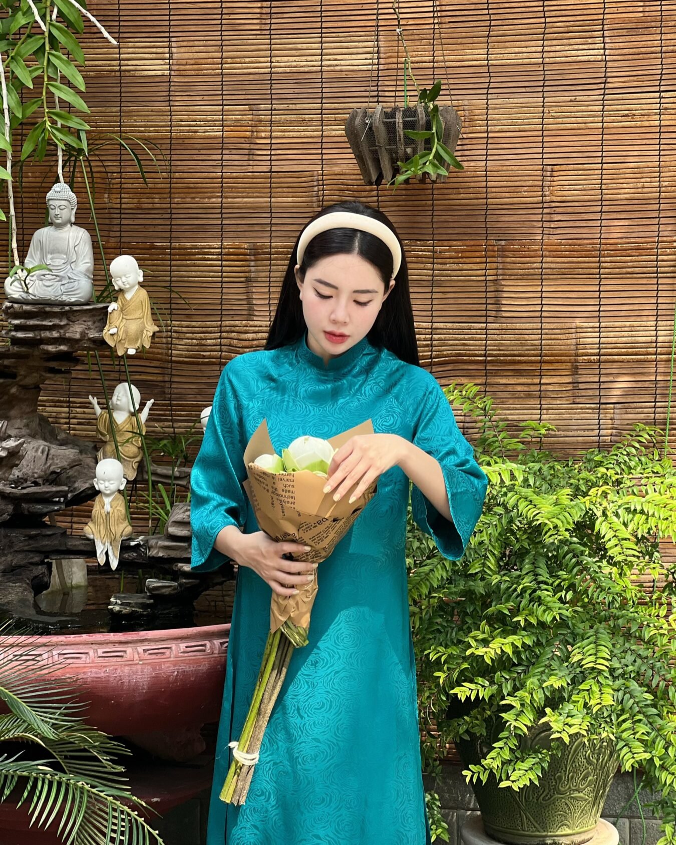 Cho Thuê Áo Dài Tây Thi Xanh Cổ Vịt (Có Bigsize)
