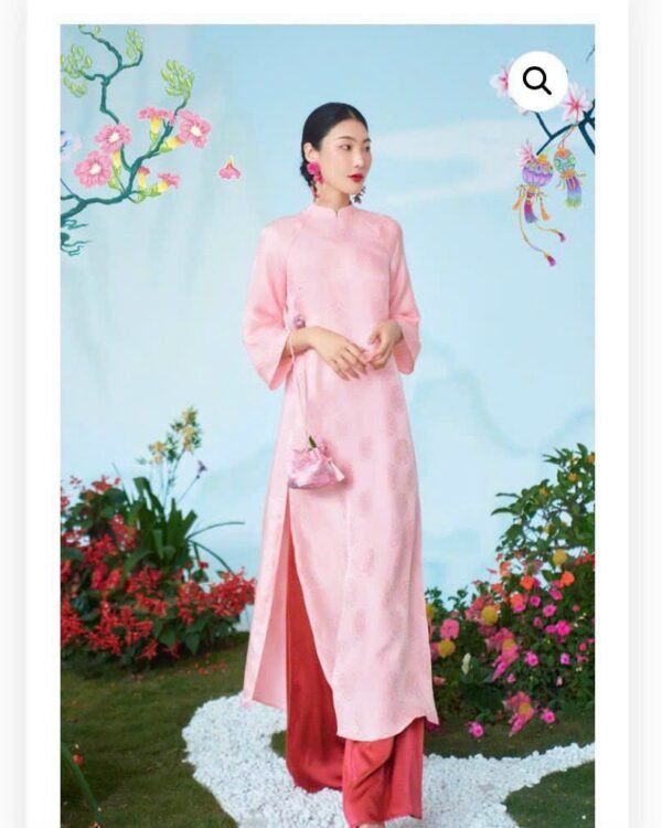 Cho Thuê Áo Dài Cổ Trụ Họa Tiết Hỉ Hồng