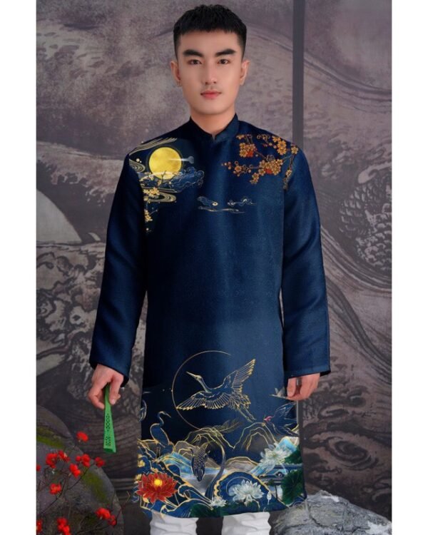Cho Thuê Áo Dài Cách Tân Nam Chim Hạc Xanh Dương