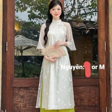Cho Thuê Áo Dài Thêu Lá Kem