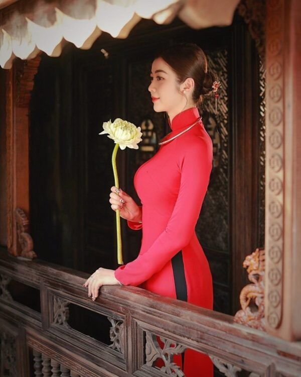 Cho Thuê Áo Dài Nhung Basic Đỏ