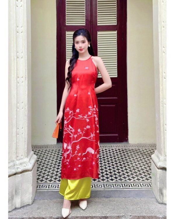 Cho Thêu Set Yếm Thêu Hoa Đỏ