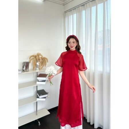 Cho Thuê Áo Dài Voan Nút Basic Đỏ