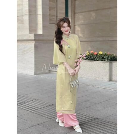 Cho Thuê Áo Dài Xanh Bơ Nơ Hồng