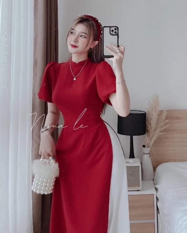 Cho Thuê Áo Dài Tay Phồng Trơn Đỏ