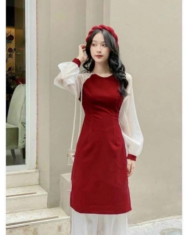 Cho Thuê Áo Dài Đỏ Tay Voan Trắng