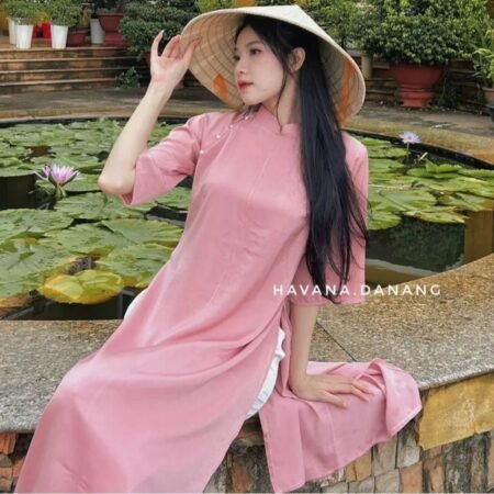 Cho Thuê Áo Dài Nút Áo Hai Bên Hồng