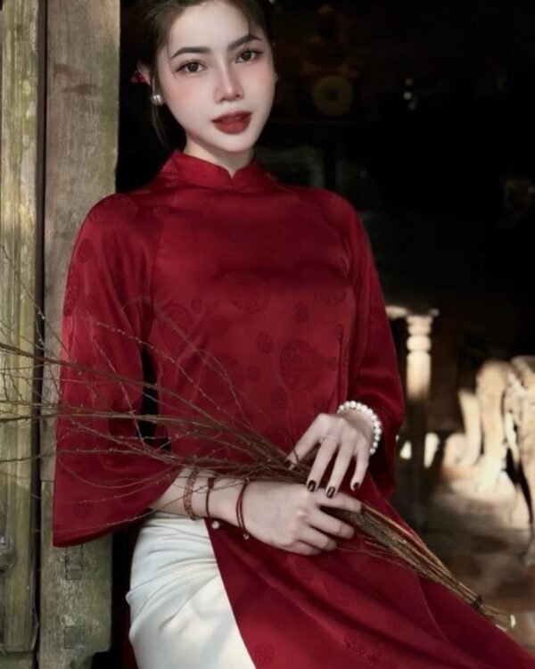 Cho Thuê Áo Dài Cổ Trụ Họa Tiết Hỉ Đỏ