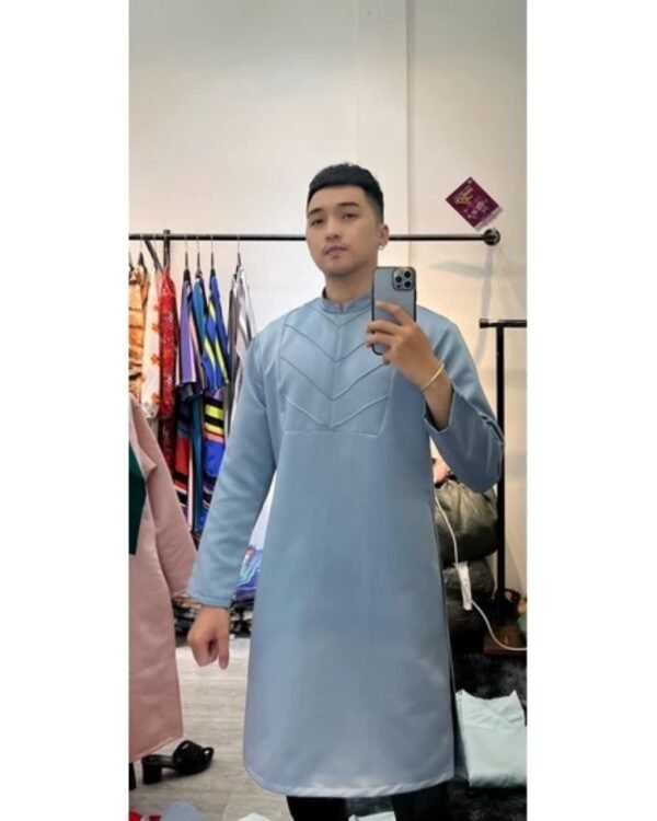 Cho Thuê Áo Dài Cách Tân Nam Họa Tiết Xám Xanh