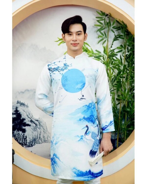 Cho Thuê Áo Dài Nam Chim Hạc Xanh Dương Nhạt