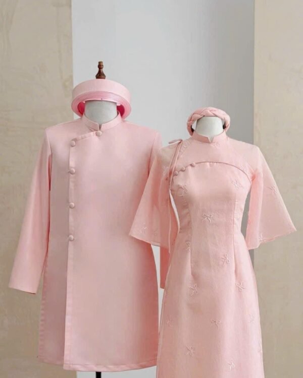 Cho Thuê Áo Dài Couple Nam Nữ Hồng