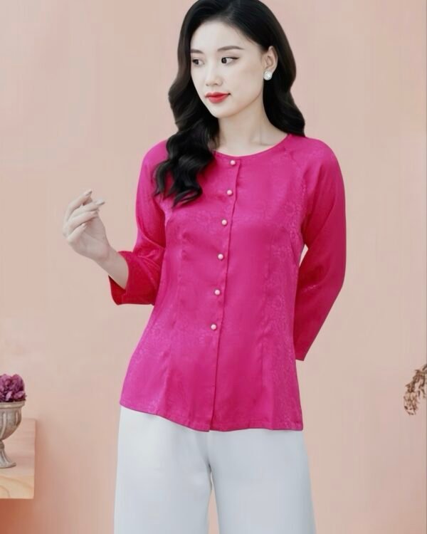 Cho Thuê Set Bà Ba Cổ Tròn Hoa Chìm Hồng Đậm (Có Bigsize)