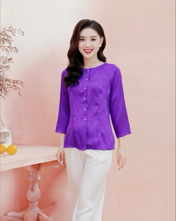Cho Thuê Set Bà Ba Cổ Tròn Hoa Chìm Tím (Có Bigsize)