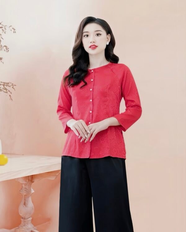 Cho Thuê Set Bà Ba Cổ Tròn Hoa Chìm Đỏ (Có Bigsize)