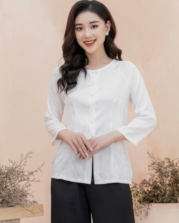 Cho Thuê Set Bà Ba Cổ Tròn Hoa Chìm Trắng (Có Bigsize)