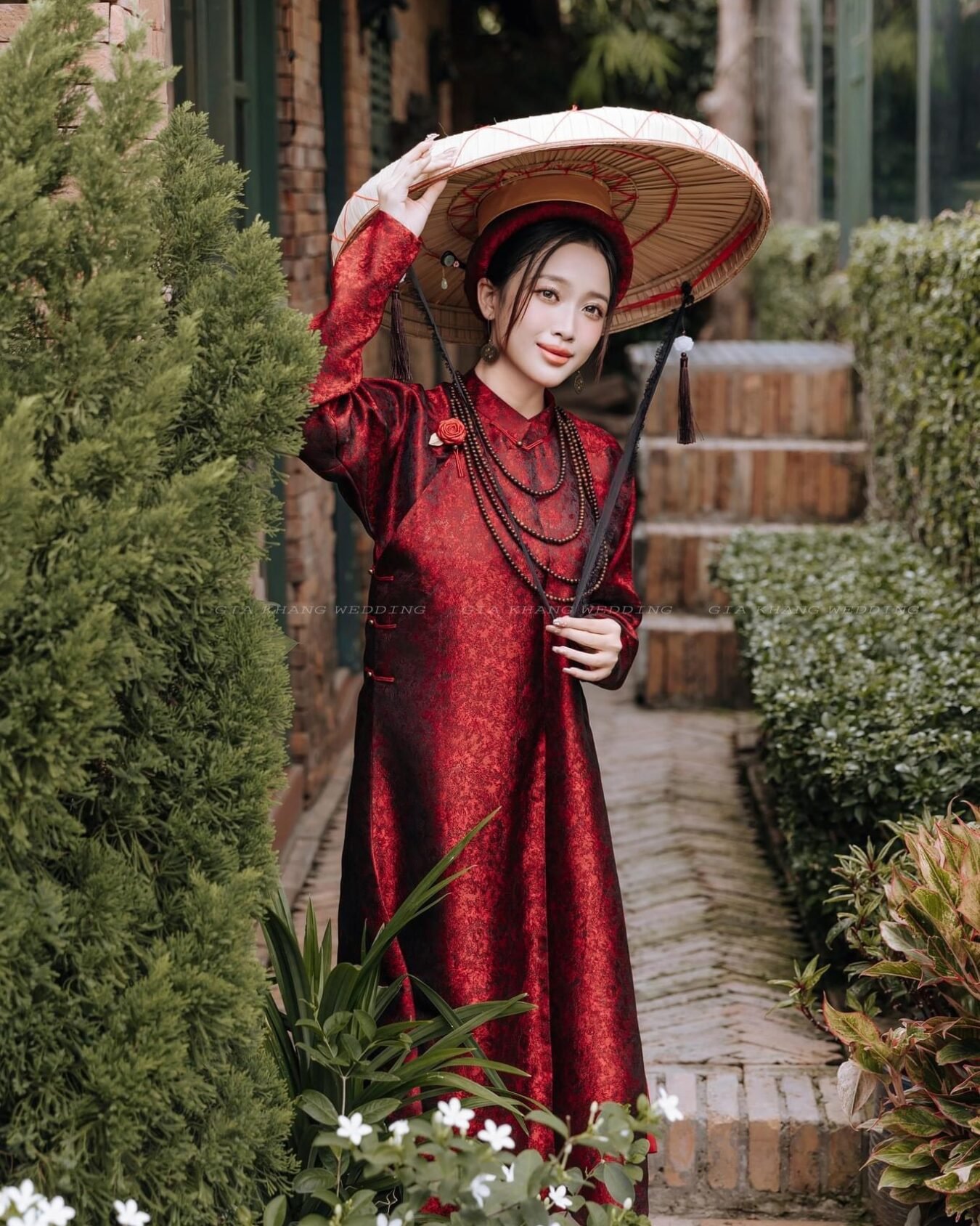 Cho Thuê Áo Tấc Gấm Vân Chìm Đỏ