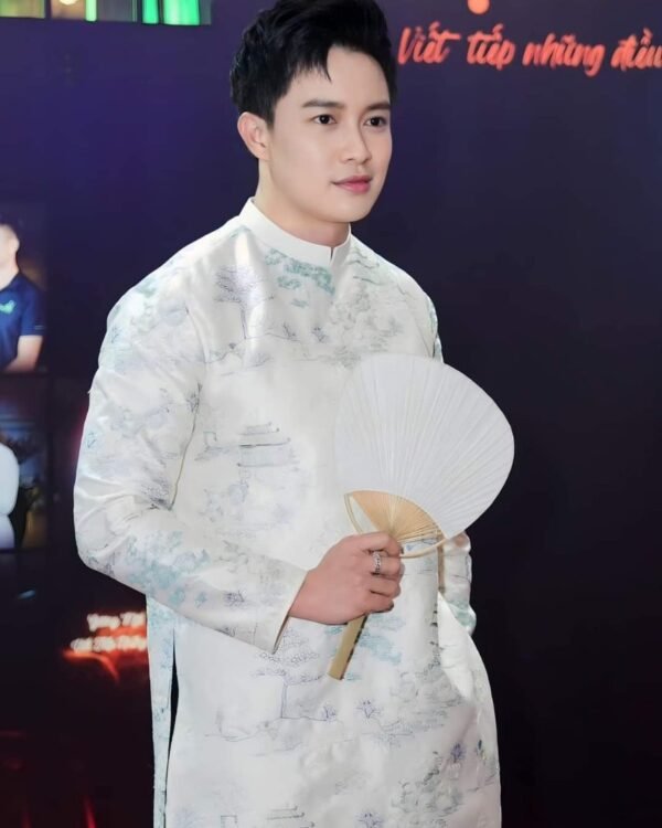 Cho Thuê Áo Dài Nam Thêu Thủy Mặc Trắng