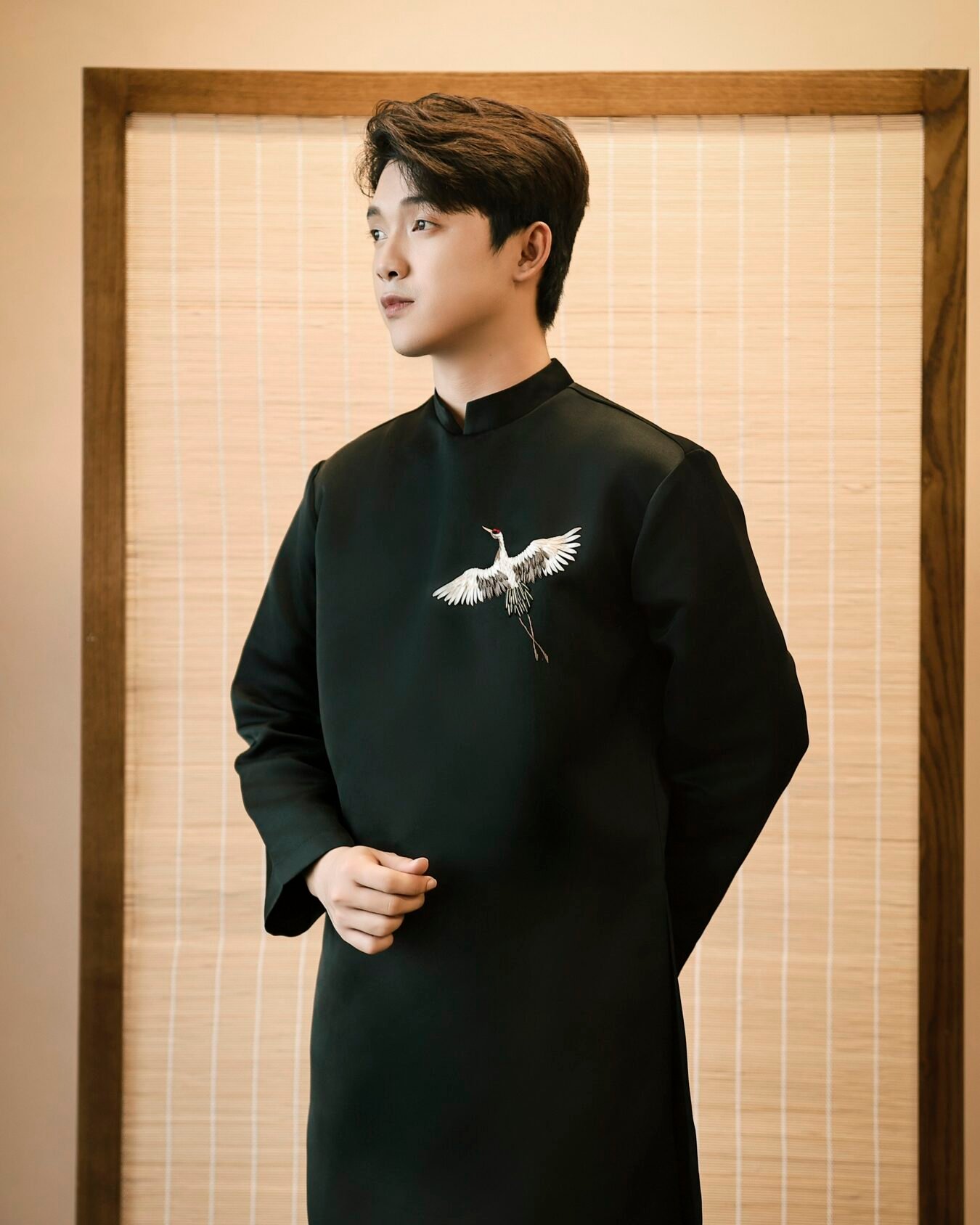 Cho Thuê Áo Dài Nam Đính Hạc Đen OAO (Có Bigsize)