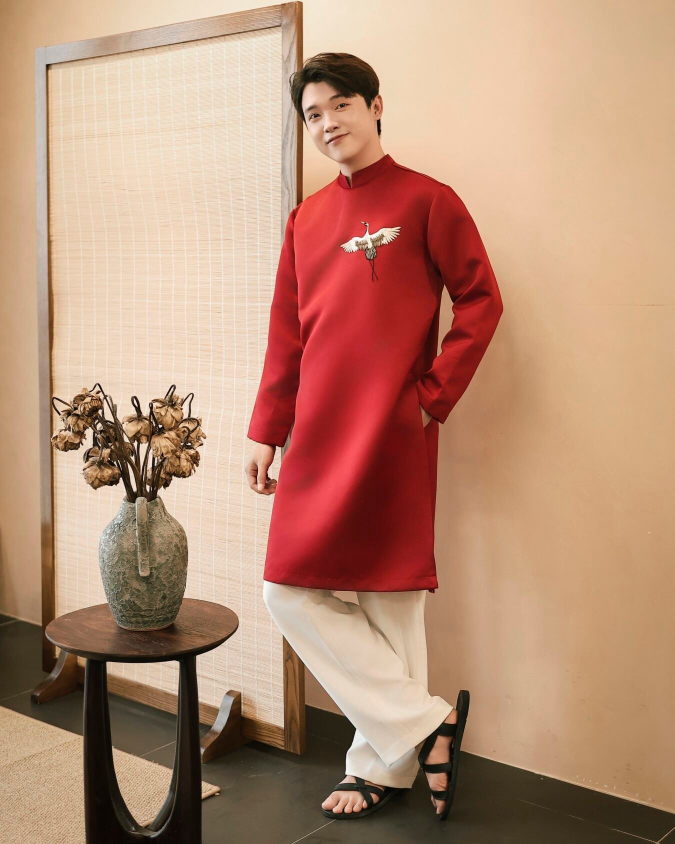 Cho Thuê Áo Dài Nam Đính Hạc Đỏ OAO (Có Bigsize)