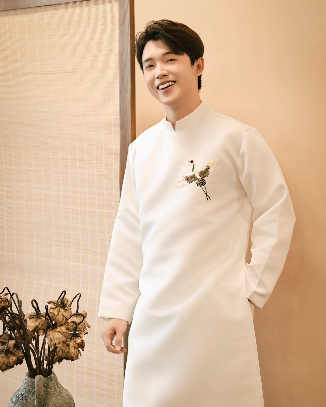 Cho Thuê Áo Dài Nam Đính Hạc Trắng OAO (Có Bigsize)
