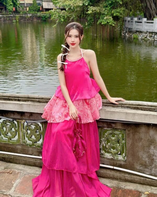 Cho Thuê Set Yếm PUCHA Voan Hoa Hồng Đậm