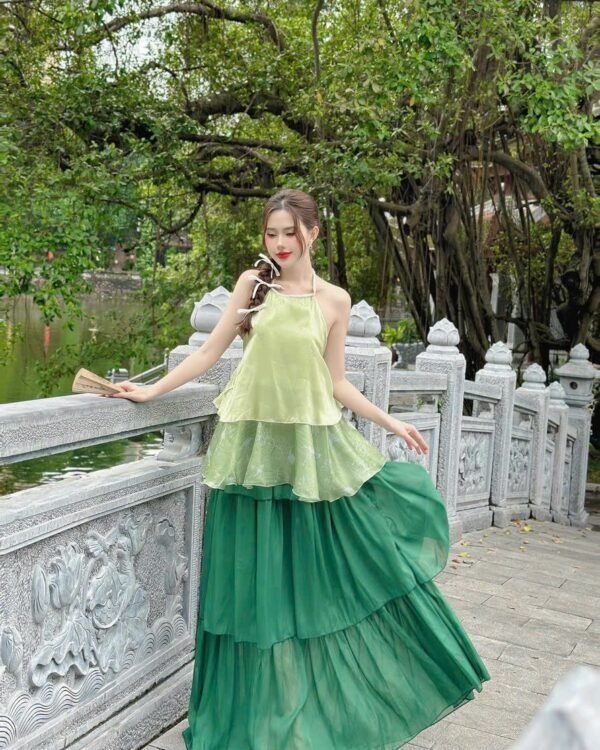 Cho Thuê Set Yếm PUCHA Voan Hoa Xanh Lá