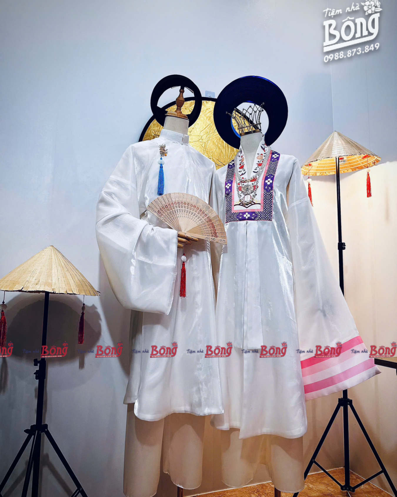Cho Thuê Nhật Bình Couple Tơ Sống Họa Tiết Trắng (Kèm Mấn)