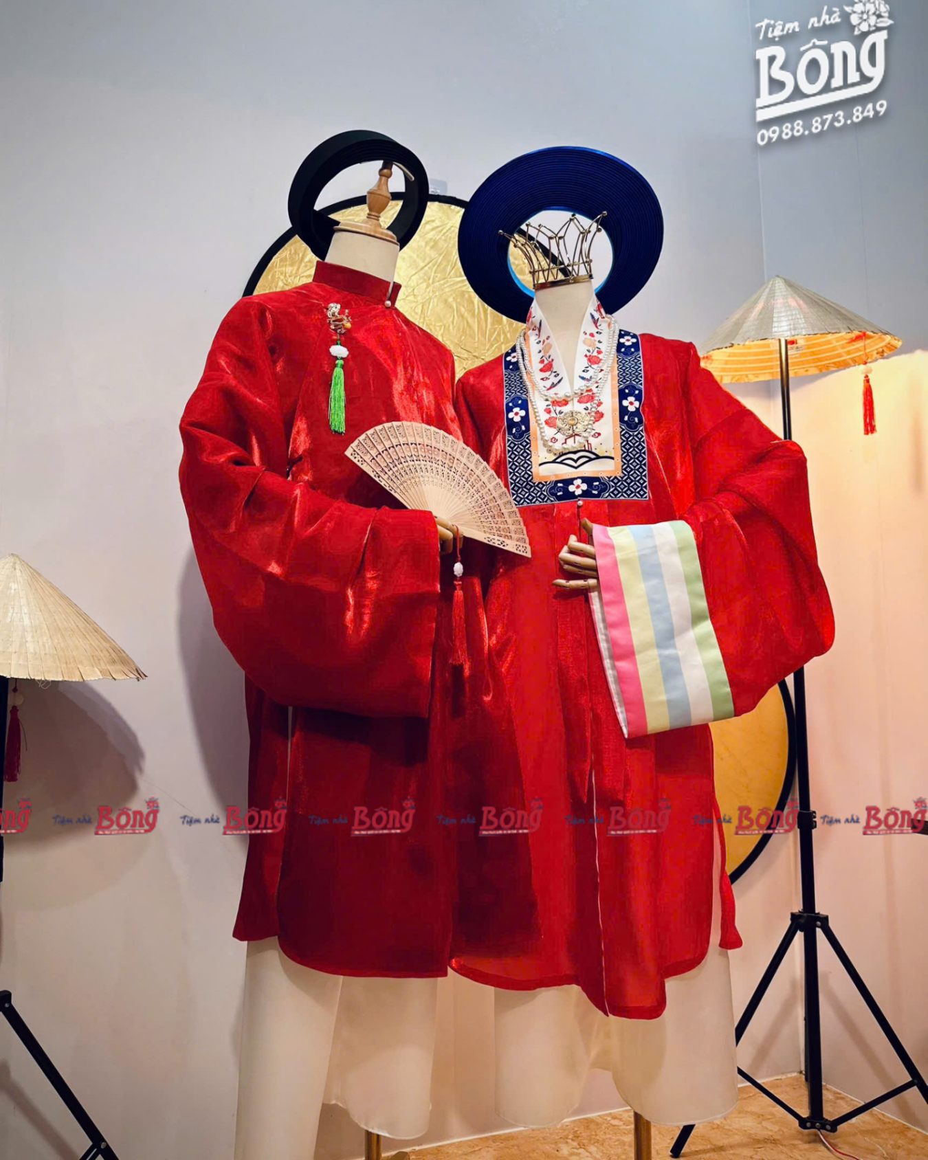 Cho Thuê Nhật Bình Couple Tơ Sống Họa Tiết Đỏ (Kèm Mấn)