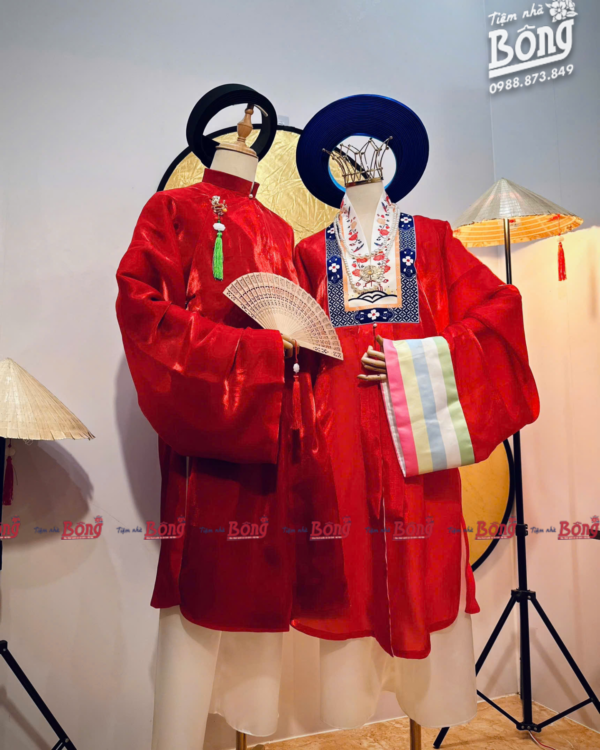 Cho Thuê Nhật Bình Couple Tơ Sống Họa Tiết Đỏ (Kèm Mấn)