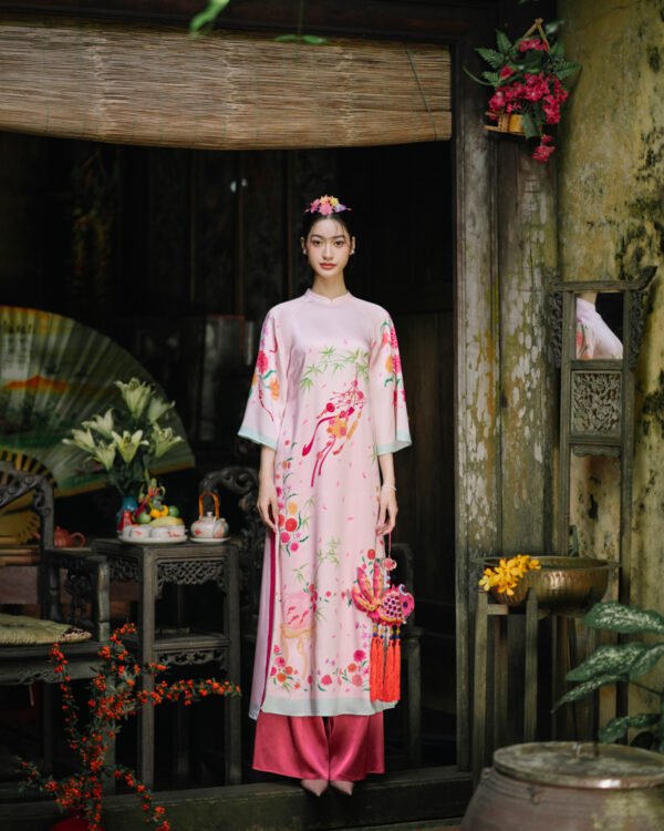 Cho Thuê Áo Dài Tay Lỡ Tất Niên Hồng (Có Bigsize)
