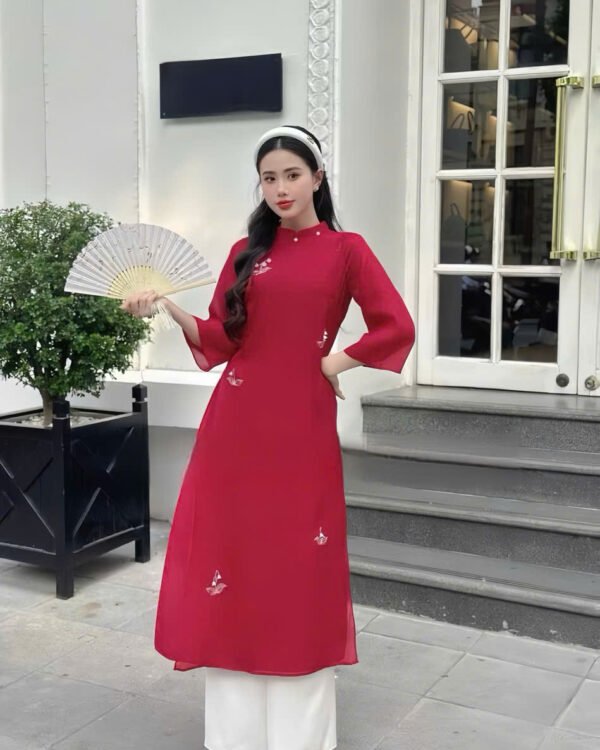 Cho Thuê Áo Dài Bốn Lớp Hoa Nhí Đỏ