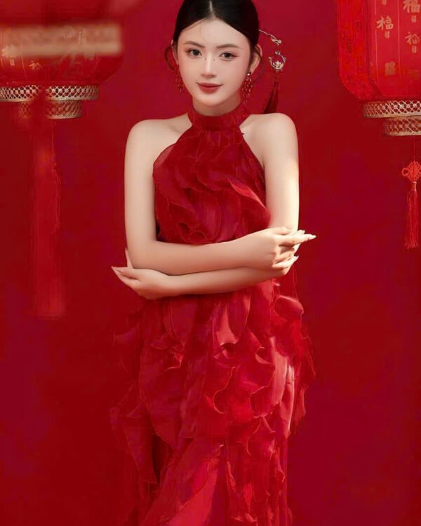 Cho Thuê Set Yếm Tua Rua Trơn Đỏ