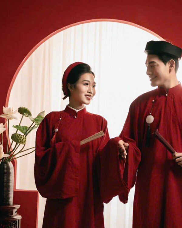 Cho Thuê Áo Tấc Couple Trơn Đỏ (Kèm Mấn - Có Bigsize)