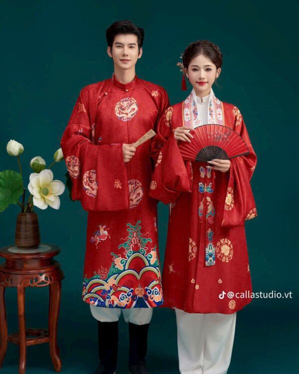 Cho Thuê Nhật Bình Couple Gấm Hoạ Tiết Đỏ (Kèm Mấn - Có Bigsize)