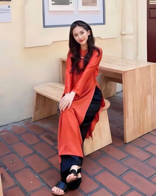 Cho Thuê Áo Dài Cổ Tròn Trơn LYNA Cam (Có Bigsize)